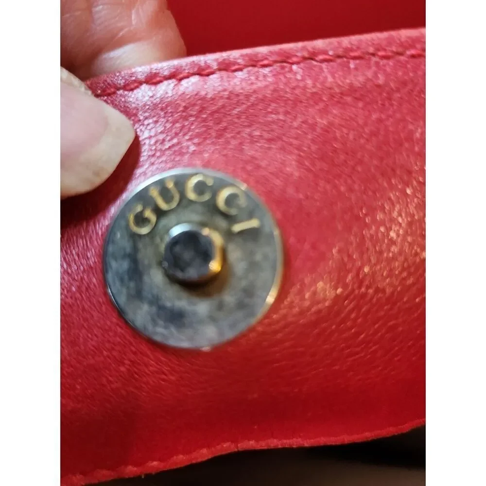 Gucci Red Leather Shoulder Bag with Bamboo Handle And Wallet